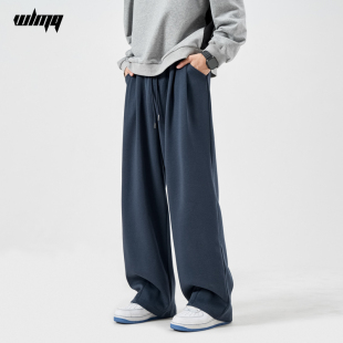 厚棉裤 休闲 宽松垂感运动长裤 子男士 夏季 潮流藏青色直筒宽裤 薄款