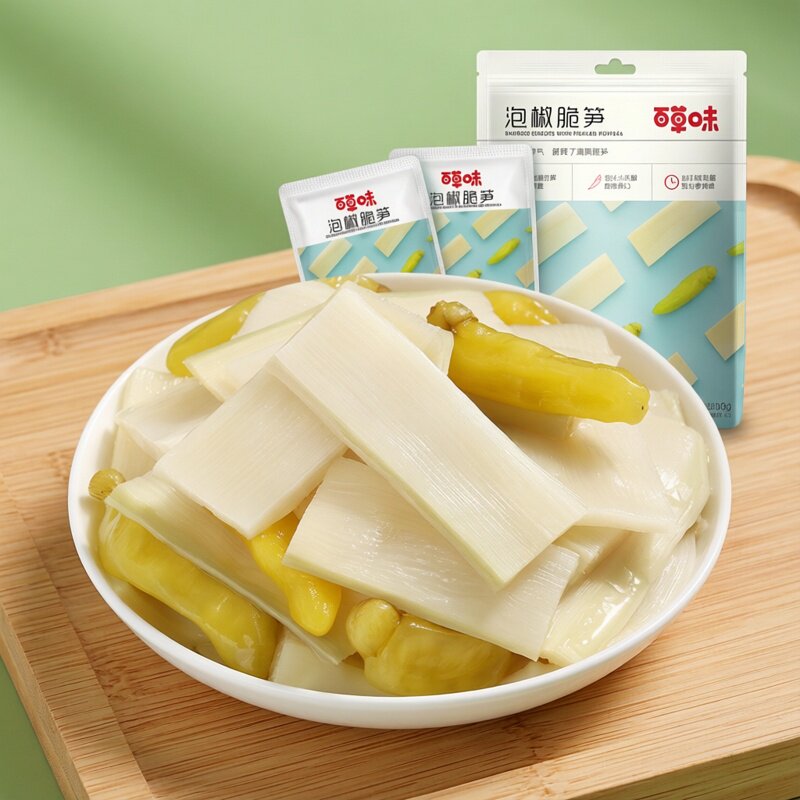 百草味泡椒脆笋200g泡椒味笋干竹笋即食素菜素食竹笋笋子休闲零食