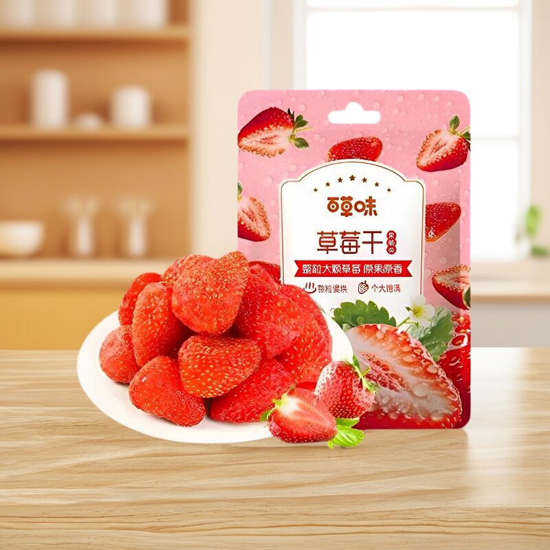 百草味草莓干100g水果干果脯蜜饯网红零食办公室小吃新鲜草莓干