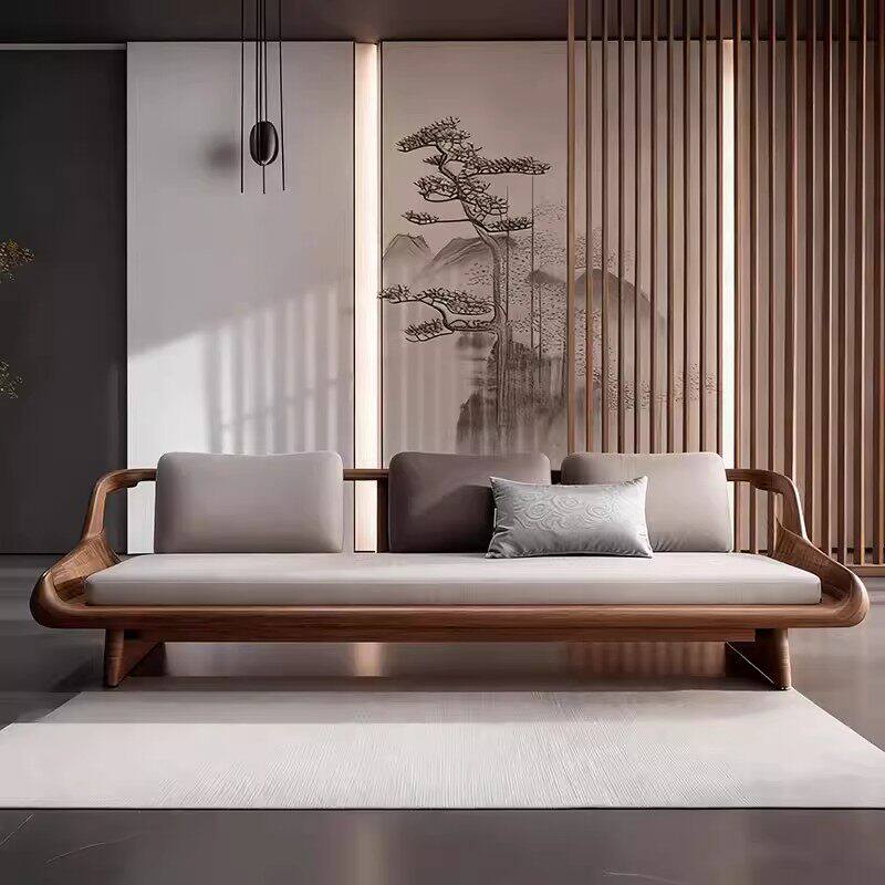 新中式实木沙发客厅现代轻奢北美黑胡桃木布艺沙发罗汉床小户型