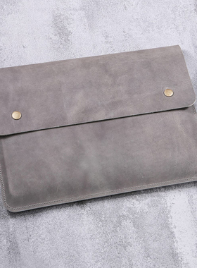 适用于苹果Macbook电脑包欧美复古内胆包灰色手工真皮头层牛皮疯马皮带盖MAC05SF