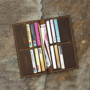 复古手工头层真皮钱包皮夹卡包手拿包疯马皮男士 超多卡位W005LZM