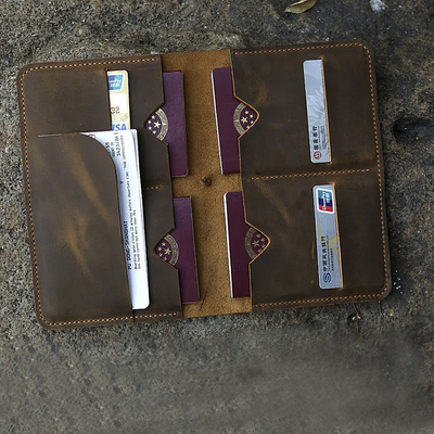 手工真皮家庭护照包真皮