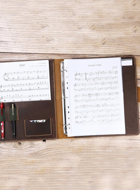 复古头层牛皮疯马皮A4活页插页乐谱钢琴谱架子鼓夹册Z05-LMF05S