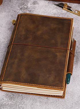 手工美式复古头层牛皮疯马皮真皮A5笔记本记事本手帐4本NA505TZ