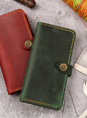 手工适用于苹果iPhone红色绿色疯马皮多卡包皮夹手机钱包头层牛皮欧美复古美式手机套IPX0MW