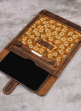 手工原创个性复古欧美vintage真皮头层牛皮疯马皮布艺iPad Air Pro平板电脑保护套V03-LIPFB