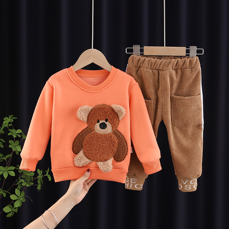 网红中小童韩版加绒两件套卫裤