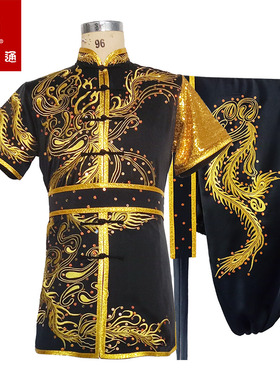 大业亨通黑色武术竞赛服装长拳表演服男成人比赛训练练功服中国风
