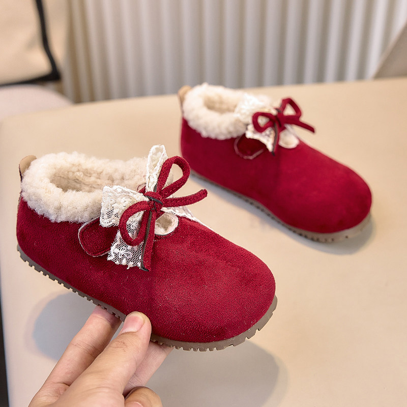 女童冬季加绒保暖豆豆鞋2025新款小女孩蝴蝶结蕾丝带适合配礼服穿,童鞋/婴儿鞋/亲子鞋,棉鞋,淘宝优惠券,粉丝福利购,淘宝优惠卷