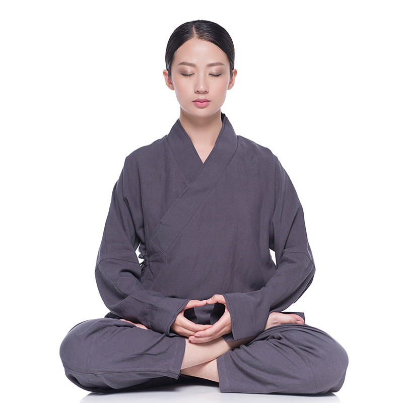 妙演心空 秋季新款女装禅汉服棉麻居士服短款长袖套装上衣175A