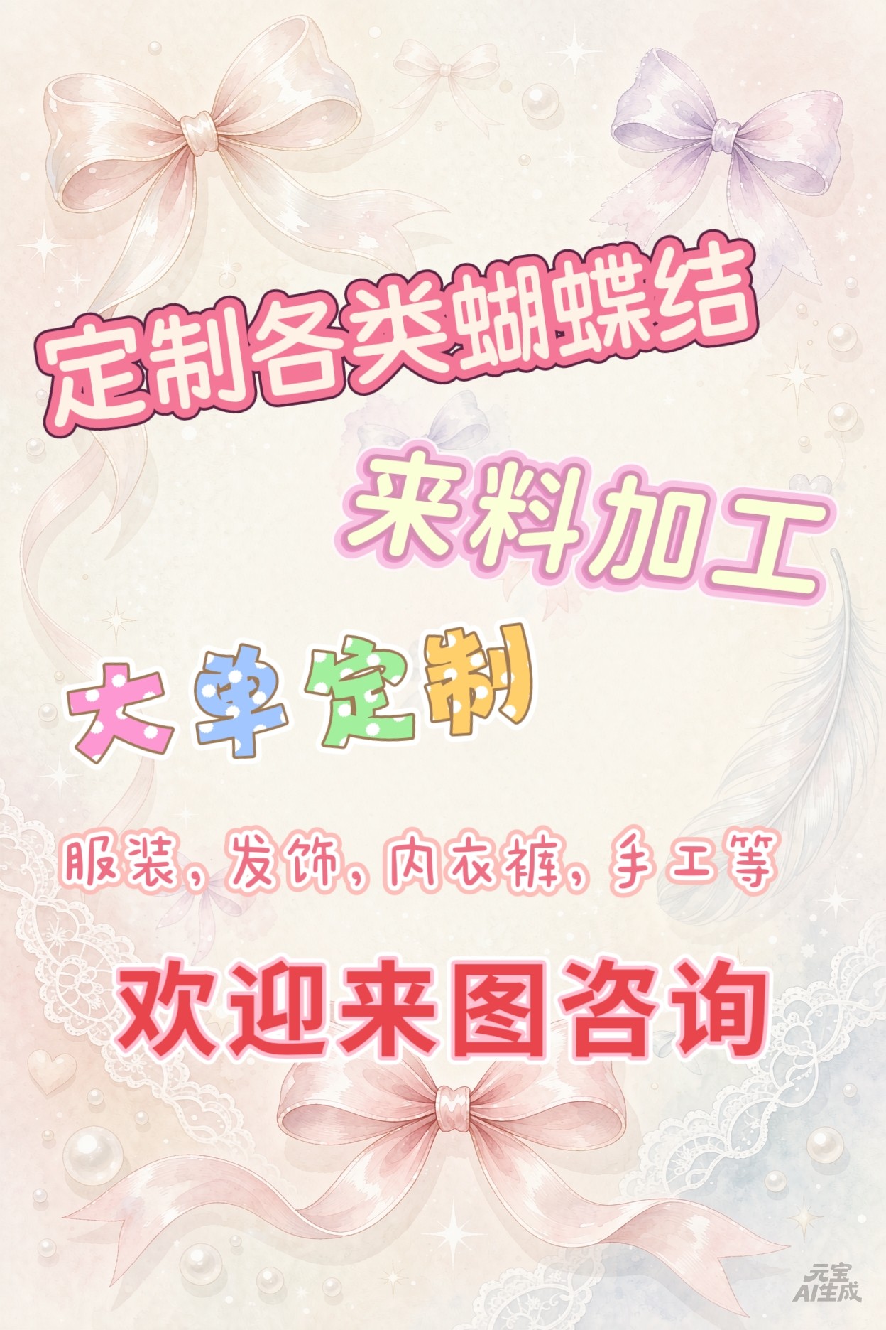 定制各类蝴蝶结来料服装发饰内衣平面广告设计