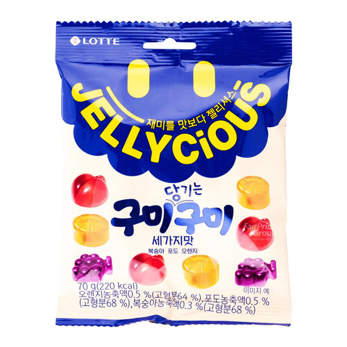 韩国进口乐天混合水果味软糖70g/袋葡萄味果汁橡皮糖儿童休闲零食