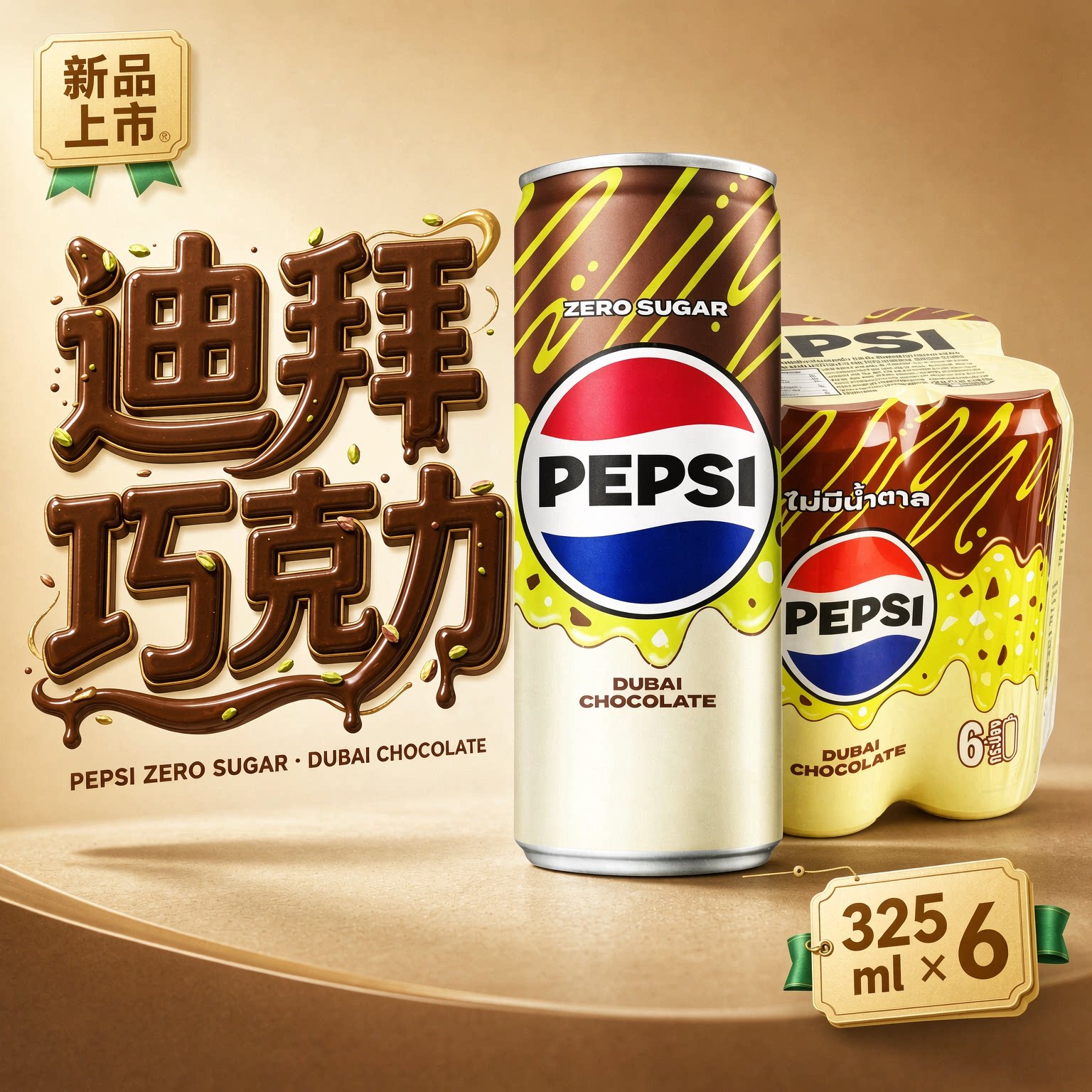 泰国进口百事可乐迪拜巧克力味碳酸饮料开心果无糖可乐325ml/罐装