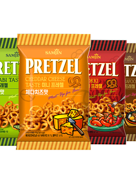 韩国进口samjin饼干三进碱水结芥末咸味芝士味扭结蝴蝶结饼干零食