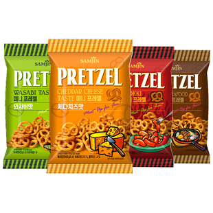 韩国进口samjin饼干三进碱水结芥末咸味芝士味扭结蝴蝶结饼干零食