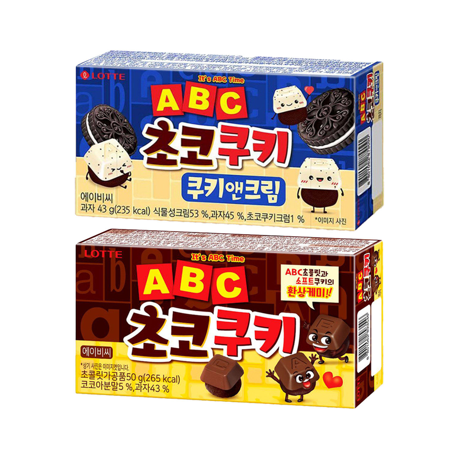 韩国进口乐天abc曲奇饼干字母饼干巧克力味夹心饼干儿童休闲零食