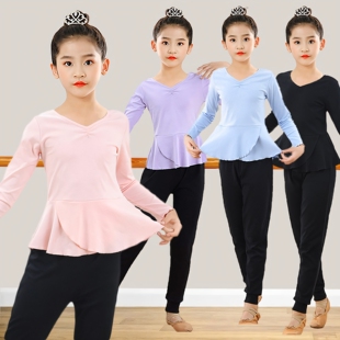 长短袖 女孩秋季 分体跳舞中国拉丁舞形体服装 儿童舞蹈练功女童套装