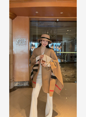 N.COU妮蔻25冬新款时髦气质高级感美拉德复古格纹流苏披肩斗篷