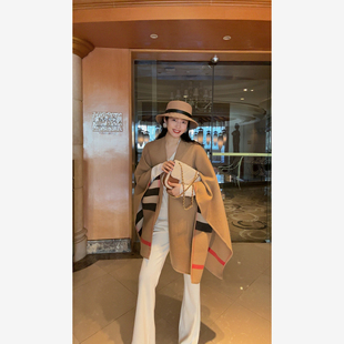 N.COU妮蔻25冬新款 时髦气质高级感美拉德复古格纹流苏披肩斗篷