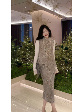 2 N.COU妮蔻26春新款轻奢贵气感新中式重工刺绣亮片马甲半裙套装