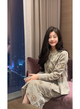 N.COU妮蔻26春新款新中式设计感不规则下摆重工刺绣亮片蕾丝外套