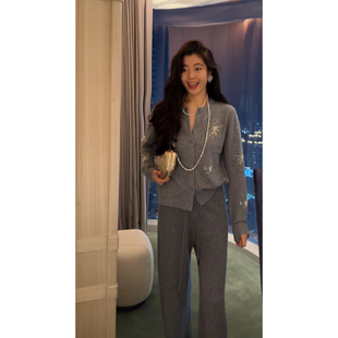 套装 百搭休闲风重工刺绣100绵羊毛开衫 时尚 N.COU妮蔻25冬新款