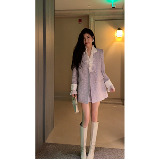 N.COU妮蔻25秋新款 精致洋气时髦气质小香风紫色外套半裙套装