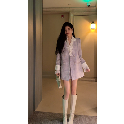 N.COU妮蔻25秋新款精致洋气时髦气质小香风紫色外套半裙套装