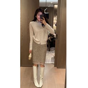 DY61760 烫钻高领绵羊毛针织开衫 N.COU妮蔻25冬新款 精致老钱