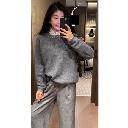 【N·COU】25冬新款【浩瀚星空】轻奢圆领钉钻显瘦针织毛衣DY9230