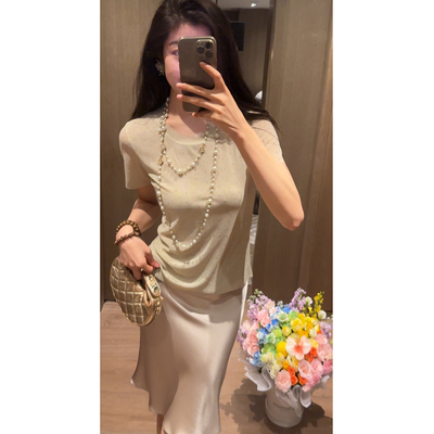 N.COU妮蔻26夏新款时髦亮闪闪百搭轻薄款圆领上衣女显瘦气质T恤