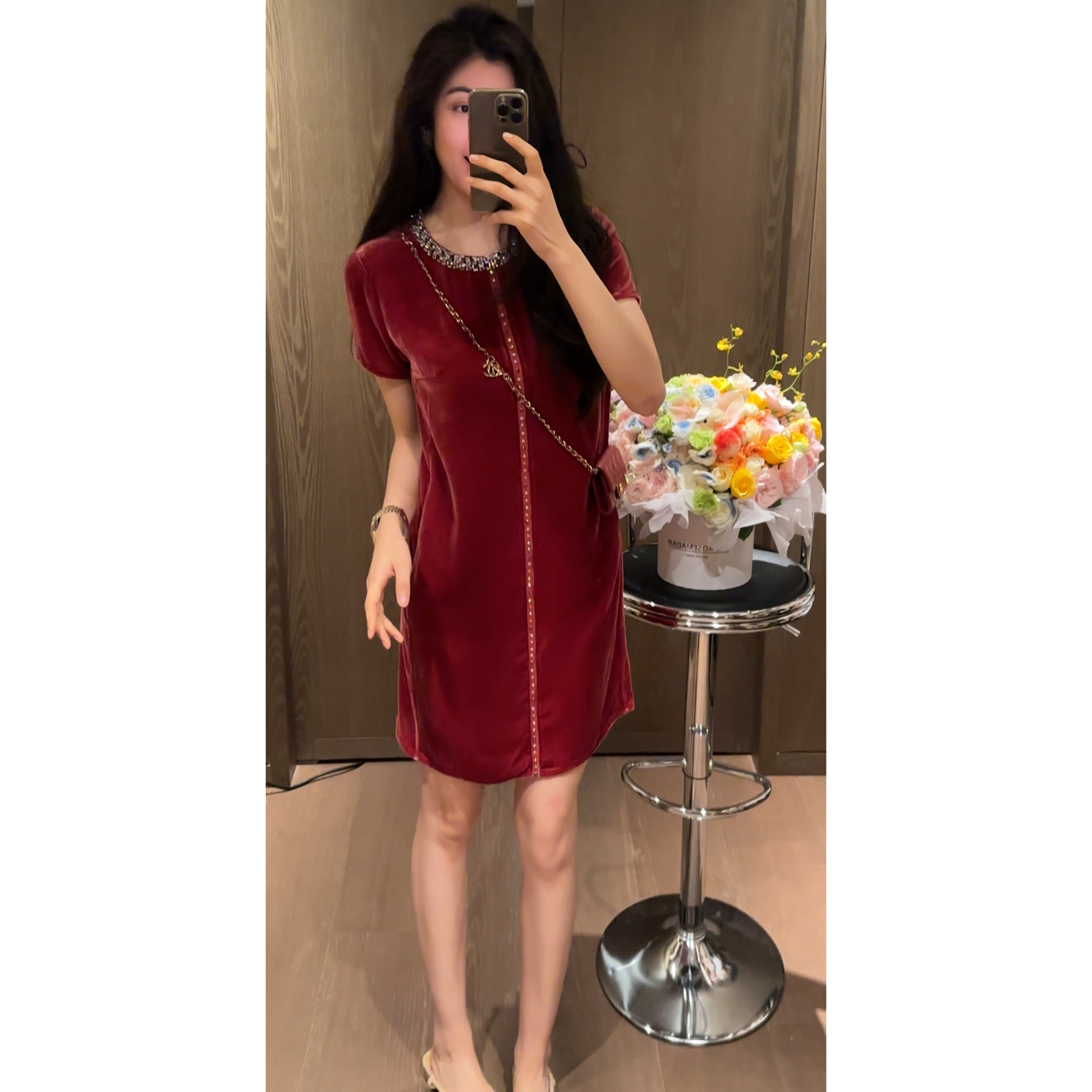 【N·COU】26夏新款【一线牵】100桑蚕丝钉钻丝绒连衣裙DY53781图片