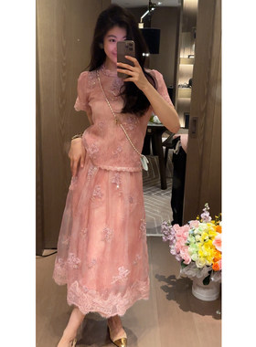 N.COU妮蔻26夏新款贵气感重工亮片刺绣网纱套装女气质半裙两件套
