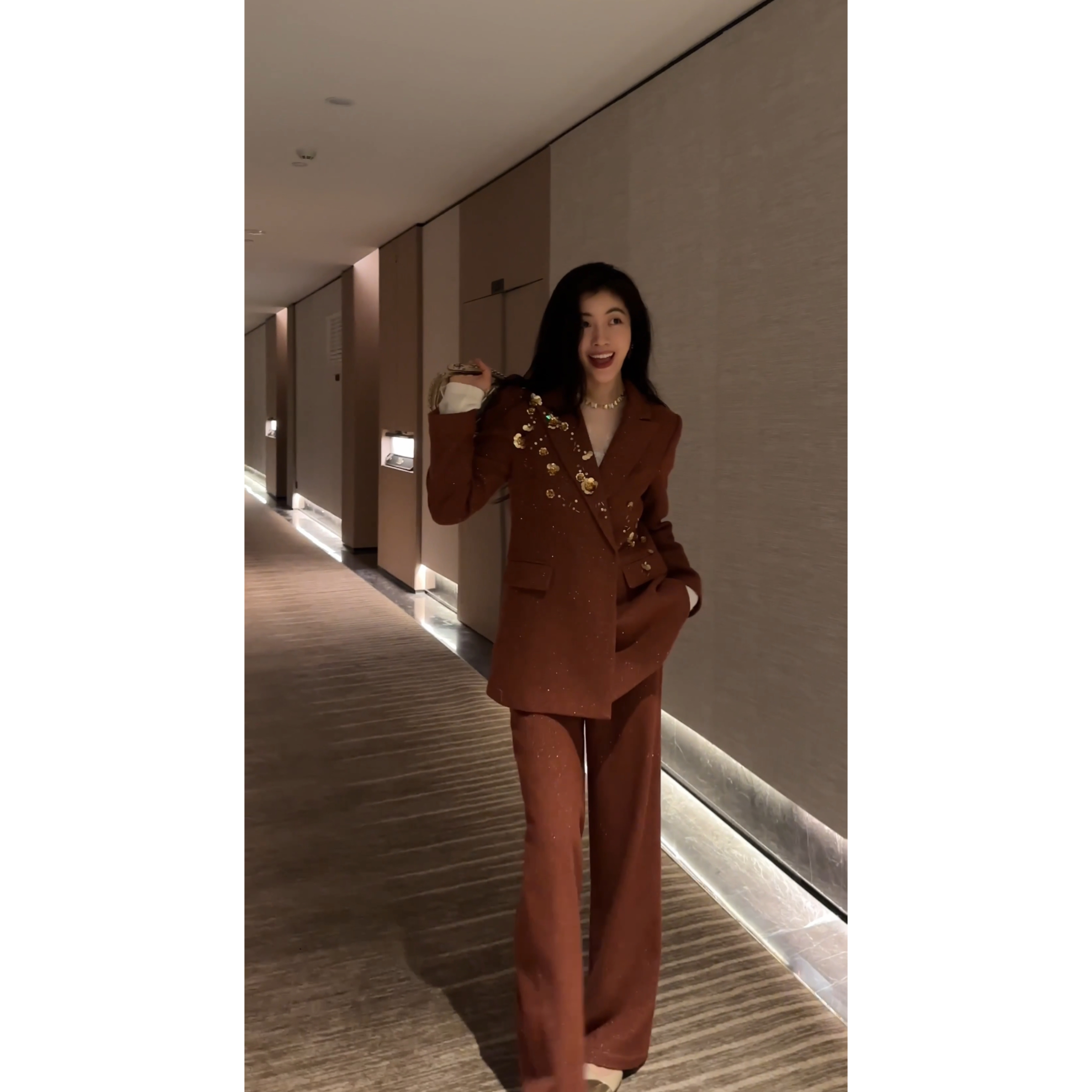 N.COU妮蔻25冬新款时髦气质高级感立体钉珠绵羊毛毛呢外套套装