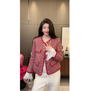 外套 小香风轻奢贵气感红色编织圆领长袖 N.COU妮蔻25冬新款 法式