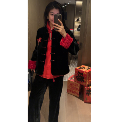 N.COU妮蔻26春新款新中式马年钉珠刺绣100桑蚕丝重工轻奢丝绒外套