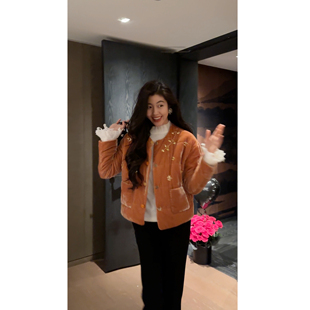 外套 复古国风大气得体钉珠丝绒夹棉短款 N.COU妮蔻25冬新款 新中式