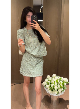 2N.COU妮蔻26夏新款优雅气质盘花蕾丝设计感显瘦上衣半裙套装女