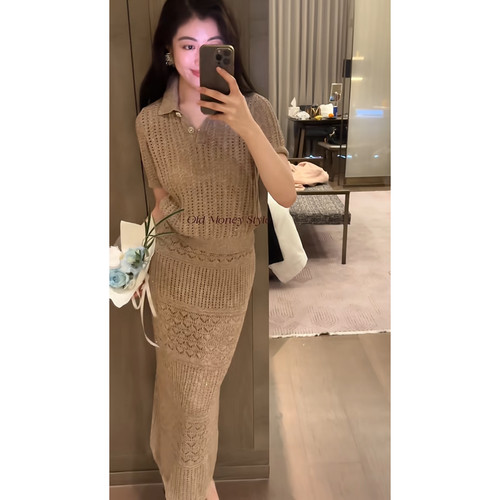 2N.COU妮蔻26夏新款老钱风镂空polo领亮片T恤女设计感百搭上衣