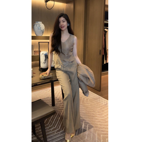 N.COU妮蔻26秋新款亮片针织镂空V领背心女小众设计感短袖上衣