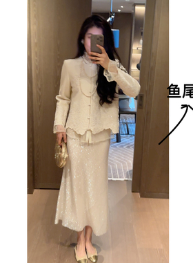 N.COU妮蔻25冬新款时髦气质亮闪闪贵气感轻奢高腰显瘦鱼尾半身裙