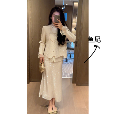 N.COU妮蔻25冬新款时髦气质亮闪闪贵气感轻奢高腰显瘦鱼尾半身裙