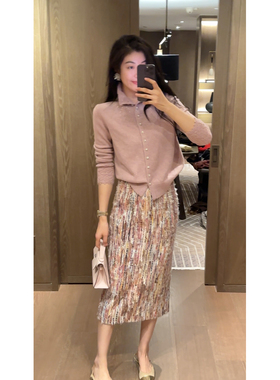 N.COU妮蔻25冬新款精致老钱风设计感百搭烫钻高领绵羊毛针织开衫