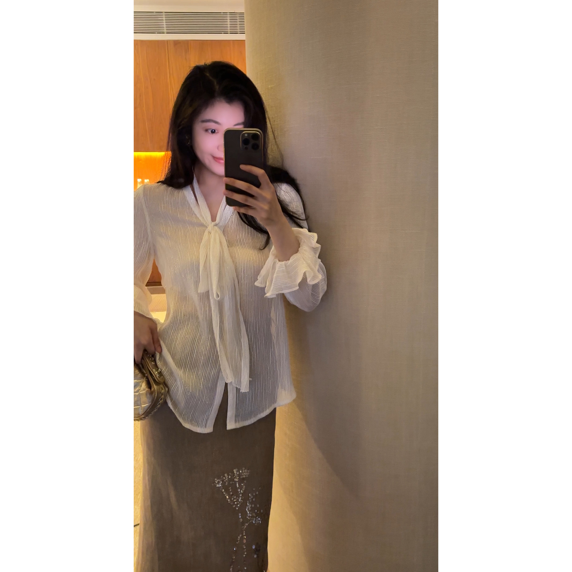 N.COU妮蔻26春新款轻奢时尚气质仙气飘飘领巾设计长袖上衣衬衫女
