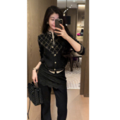 N.COU妮蔻25冬新款 百搭时髦100绵羊毛菱形纹设计感圆领针织开衫