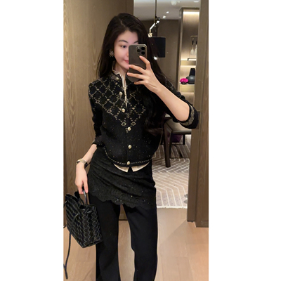 N.COU妮蔻25冬新款百搭时髦100绵羊毛菱形纹设计感圆领针织开衫