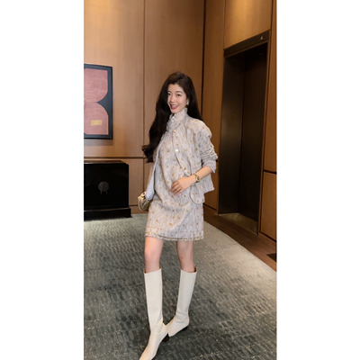 N.COU妮蔻26春新款小香风轻奢贵气千金风重工钉珠外套连衣裙套装