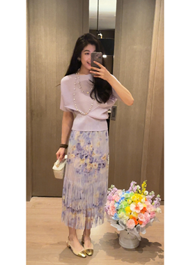 【N·COU】26夏新款【调色盘】绝美三宅压褶流苏印花套装DY81375