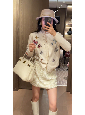 N.COU妮蔻25冬新款蝴蝶刺绣设计感重工百搭短款马甲针织开衫女